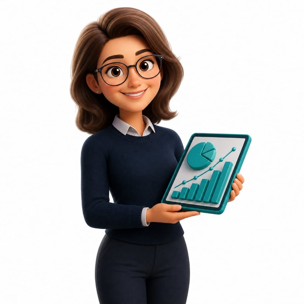 Illustration 3D : comptable présentant ses indicateurs de production